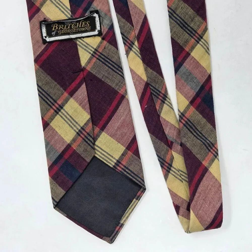 BRITCHES OF GEORGETOWNE COTTON TIE RED YELLOW MADRAS TARTAN PLAID 3.25" X 57"
